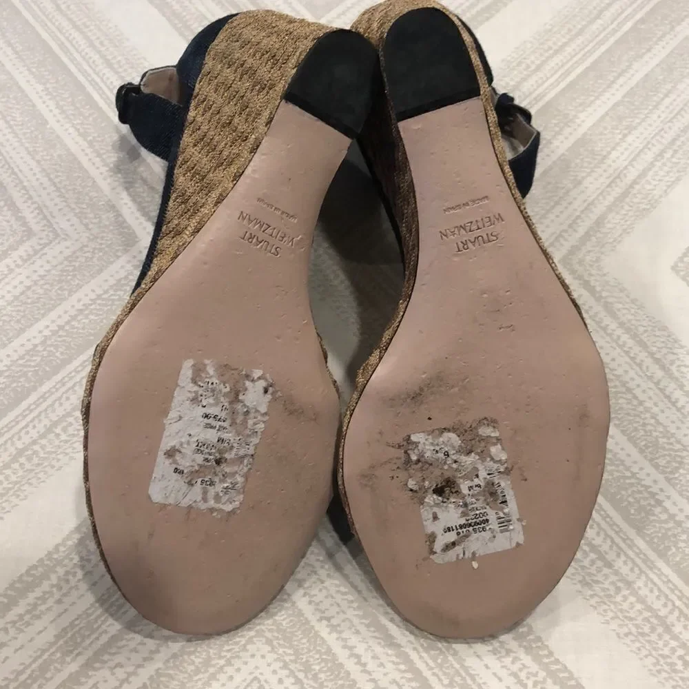 Stuart Weitzman Denim Rope Wedge Slingback Sandals Size 8 - Picture 8 of 8